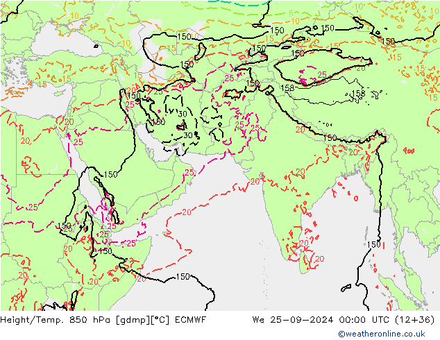 Z500/Rain (+SLP)/Z850 ECMWF mer 25.09.2024 00 UTC