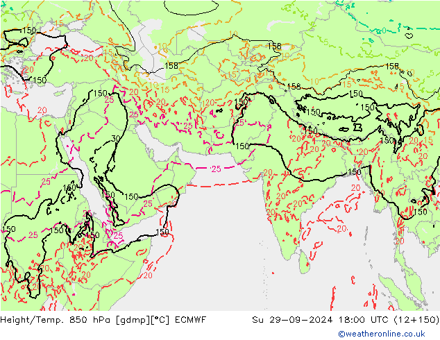 Height/Temp. 850 hPa ECMWF So 29.09.2024 18 UTC