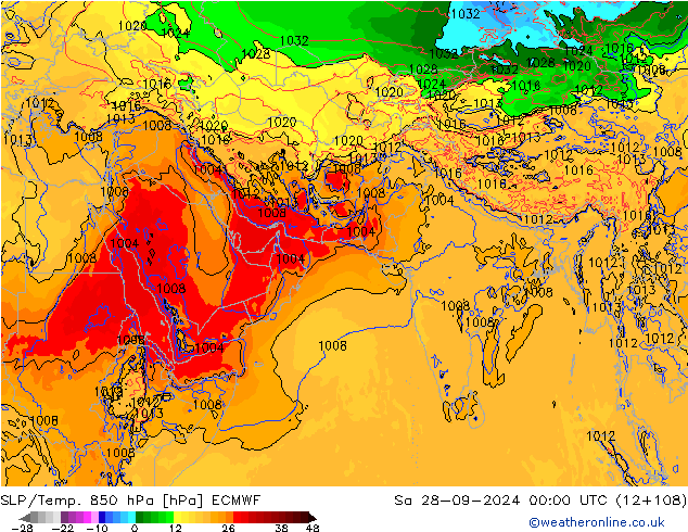 SLP/Temp. 850 hPa ECMWF So 28.09.2024 00 UTC