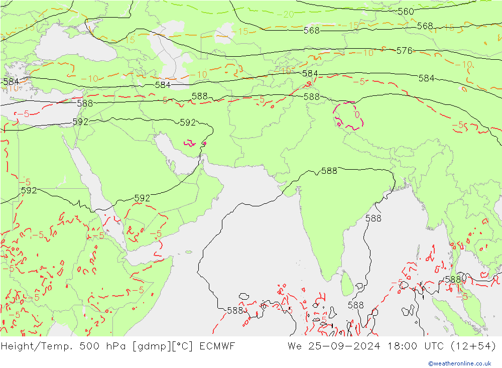 Height/Temp. 500 hPa ECMWF We 25.09.2024 18 UTC