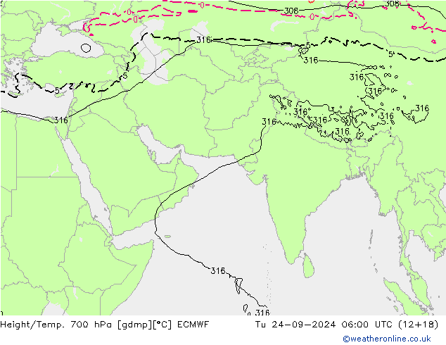 Height/Temp. 700 hPa ECMWF mar 24.09.2024 06 UTC