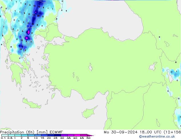 Precipitation (6h) ECMWF Mo 30.09.2024 00 UTC