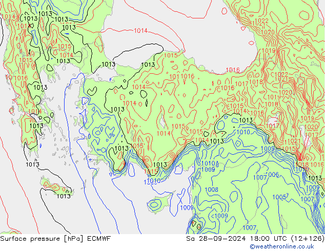 Surface pressure ECMWF Sa 28.09.2024 18 UTC