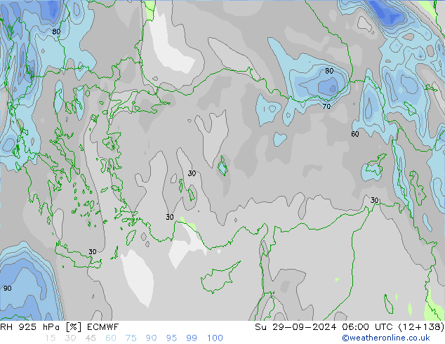 RH 925 hPa ECMWF Su 29.09.2024 06 UTC