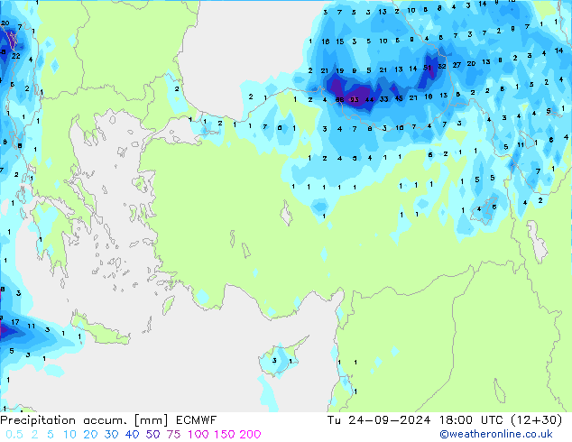 Precipitation accum. ECMWF Tu 24.09.2024 18 UTC