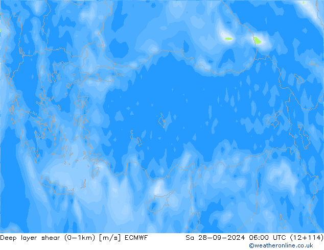 Deep layer shear (0-1km) ECMWF So 28.09.2024 06 UTC