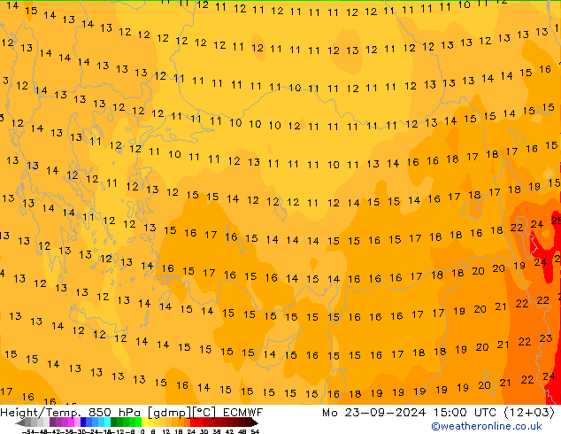 Height/Temp. 850 hPa ECMWF Mo 23.09.2024 15 UTC