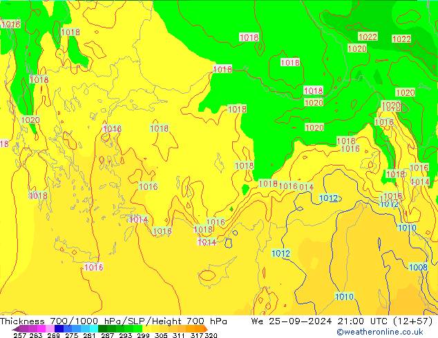 Thck 700-1000 hPa ECMWF śro. 25.09.2024 21 UTC