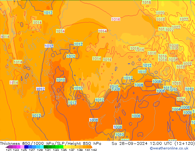 Thck 850-1000 hPa ECMWF Sa 28.09.2024 12 UTC