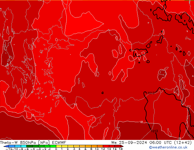 Theta-W 850hPa ECMWF mié 25.09.2024 06 UTC