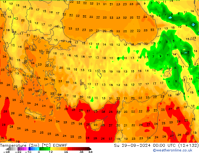 Temperature (2m) ECMWF Su 29.09.2024 00 UTC