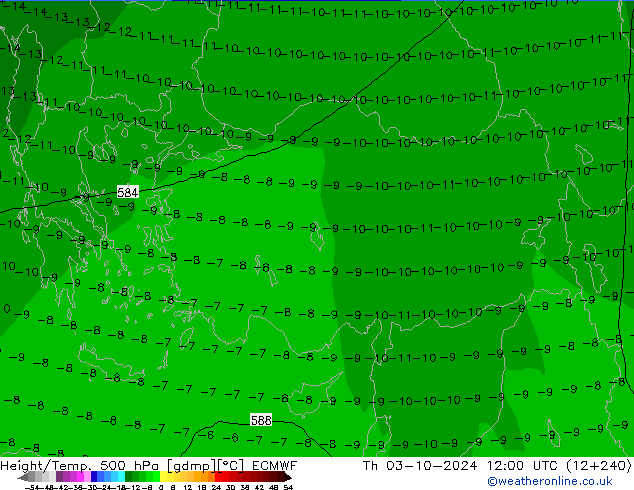 Z500/Yağmur (+YB)/Z850 ECMWF Per 03.10.2024 12 UTC