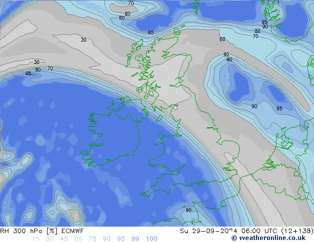 RH 300 hPa ECMWF Ne 29.09.2024 06 UTC