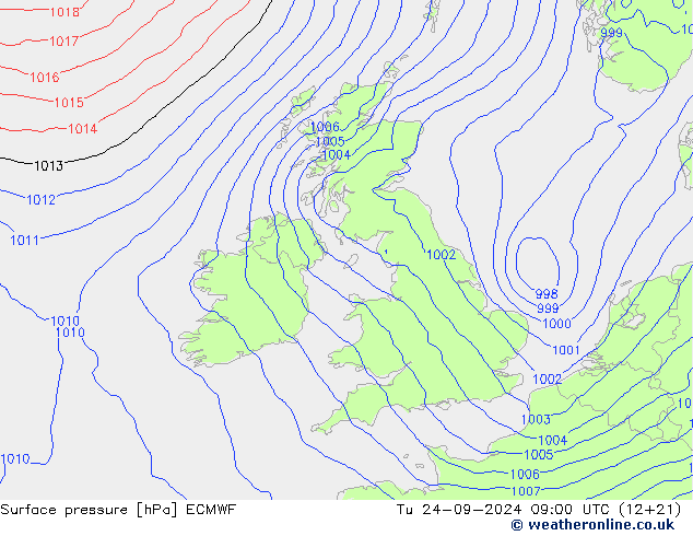 Surface pressure ECMWF Tu 24.09.2024 09 UTC