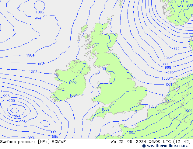 Surface pressure ECMWF We 25.09.2024 06 UTC