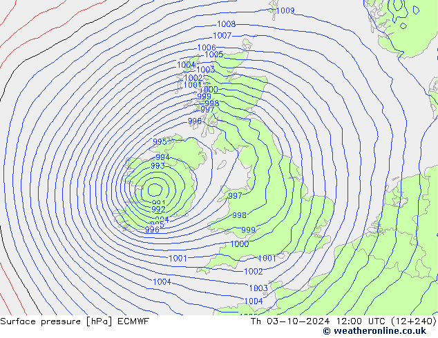 Surface pressure ECMWF Th 03.10.2024 12 UTC