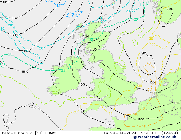 Theta-e 850hPa ECMWF Ter 24.09.2024 12 UTC