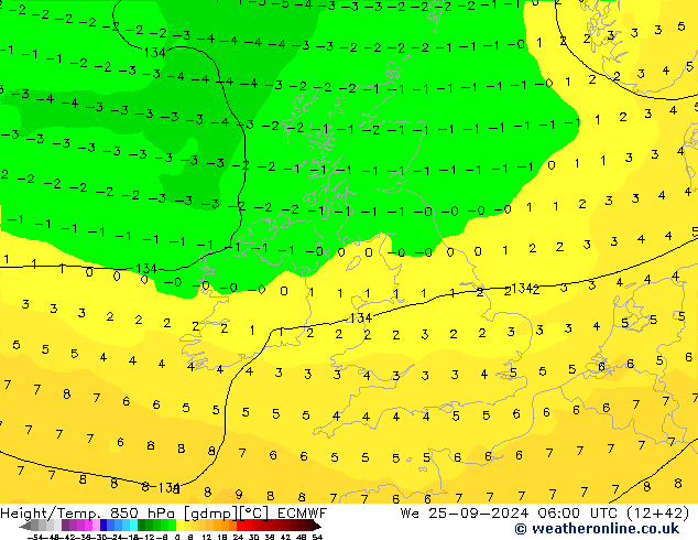 Z500/Rain (+SLP)/Z850 ECMWF St 25.09.2024 06 UTC