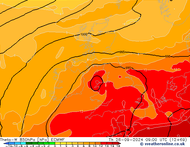 Theta-W 850hPa ECMWF jue 26.09.2024 09 UTC