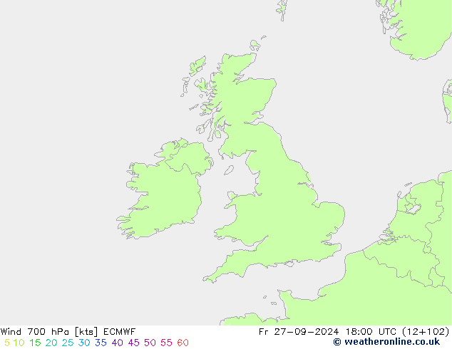 Vento 700 hPa ECMWF ven 27.09.2024 18 UTC