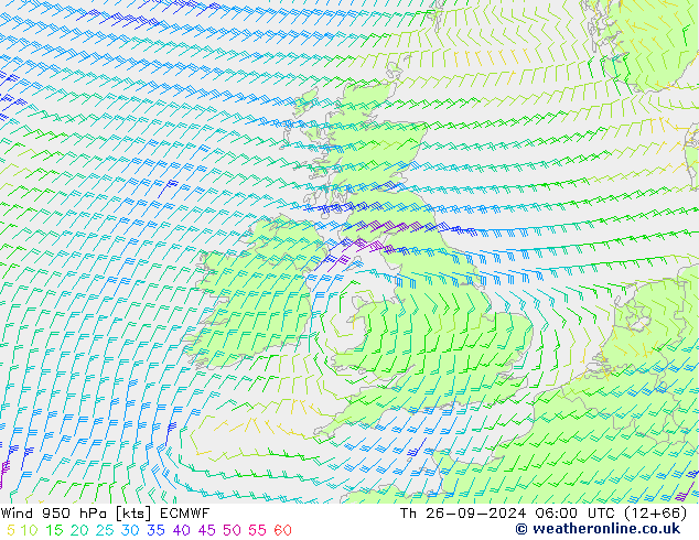 Wind 950 hPa ECMWF Th 26.09.2024 06 UTC