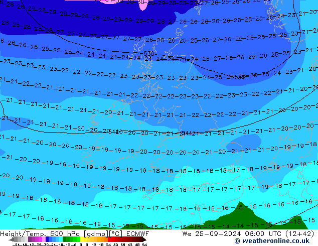 Z500/Rain (+SLP)/Z850 ECMWF St 25.09.2024 06 UTC