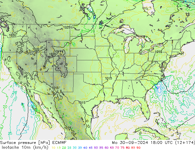 Isotachs (kph) ECMWF Mo 30.09.2024 18 UTC