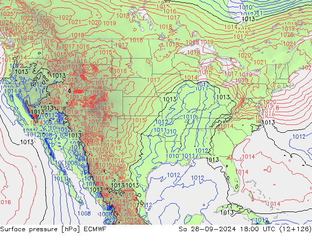 Surface pressure ECMWF Sa 28.09.2024 18 UTC