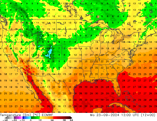 température (2m) ECMWF lun 23.09.2024 12 UTC