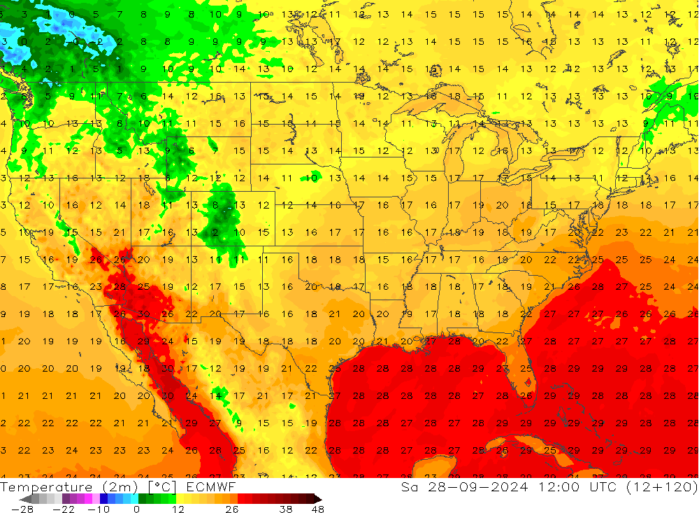 température (2m) ECMWF sam 28.09.2024 12 UTC