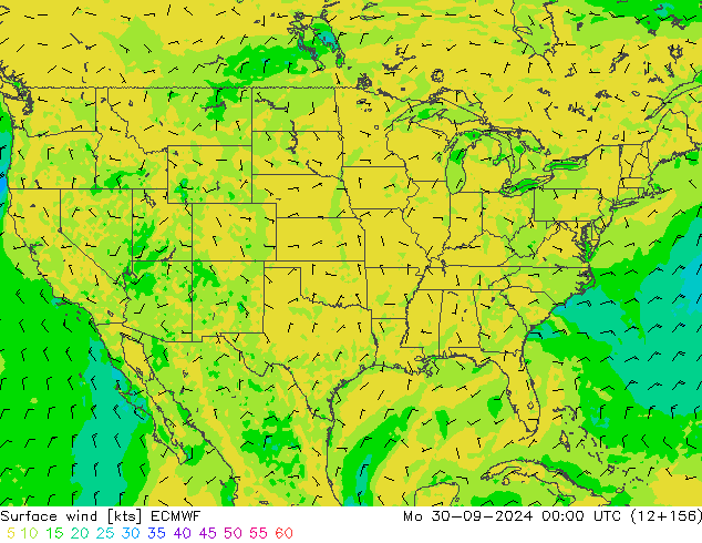 ветер 10 m ECMWF пн 30.09.2024 00 UTC