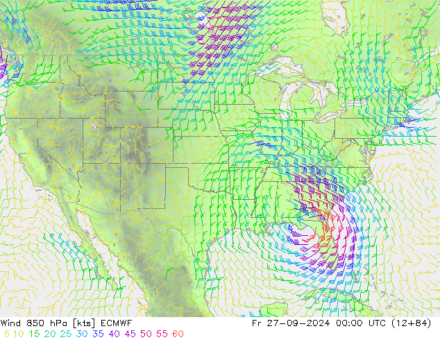 Vento 850 hPa ECMWF ven 27.09.2024 00 UTC