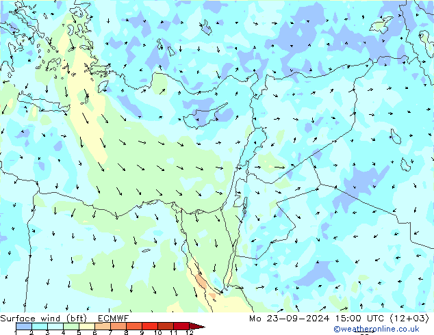  10 m (bft) ECMWF  23.09.2024 15 UTC