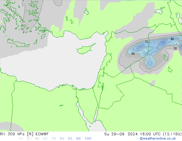 RH 300 hPa ECMWF Su 29.09.2024 18 UTC