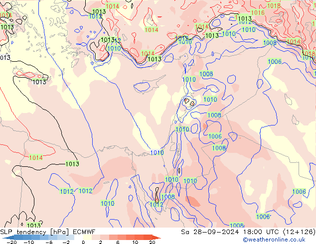 SLP tendency ECMWF Sa 28.09.2024 18 UTC