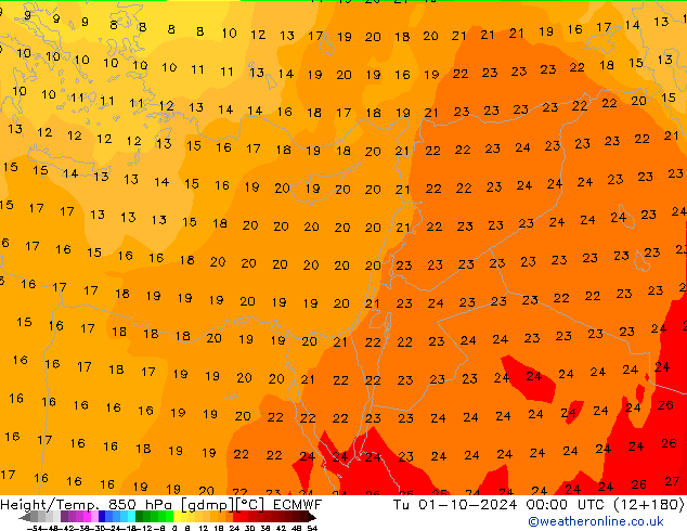 Height/Temp. 850 гПа ECMWF вт 01.10.2024 00 UTC