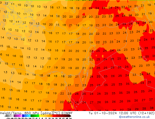 Z500/Rain (+SLP)/Z850 ECMWF wto. 01.10.2024 12 UTC