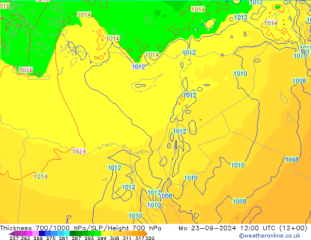 Thck 700-1000 hPa ECMWF pon. 23.09.2024 12 UTC