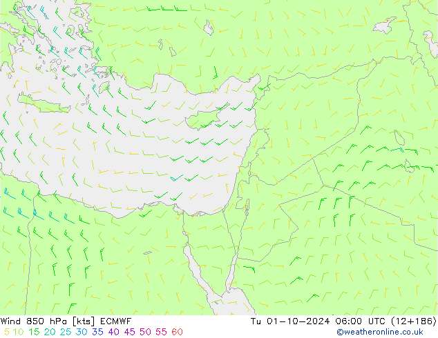 Vento 850 hPa ECMWF mar 01.10.2024 06 UTC