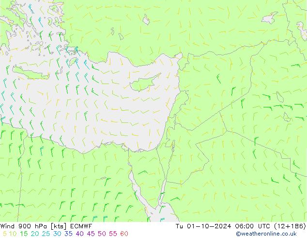 Wind 900 hPa ECMWF Tu 01.10.2024 06 UTC