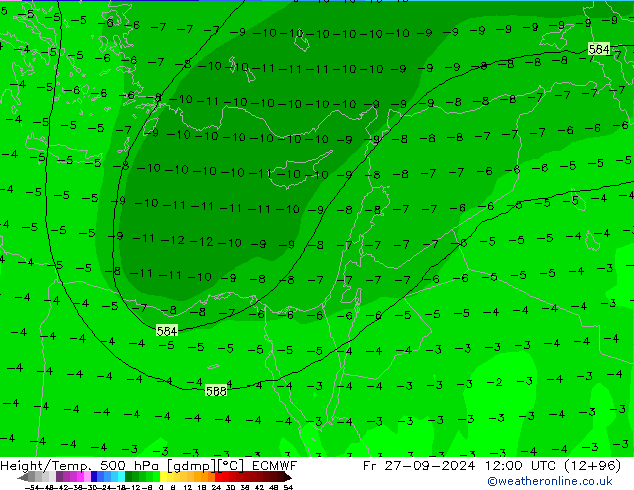 Z500/Rain (+SLP)/Z850 ECMWF пт 27.09.2024 12 UTC