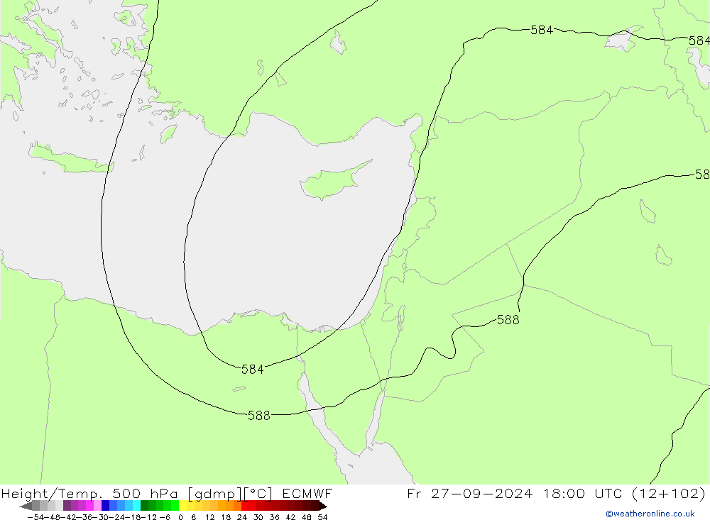 Height/Temp. 500 hPa ECMWF Fr 27.09.2024 18 UTC