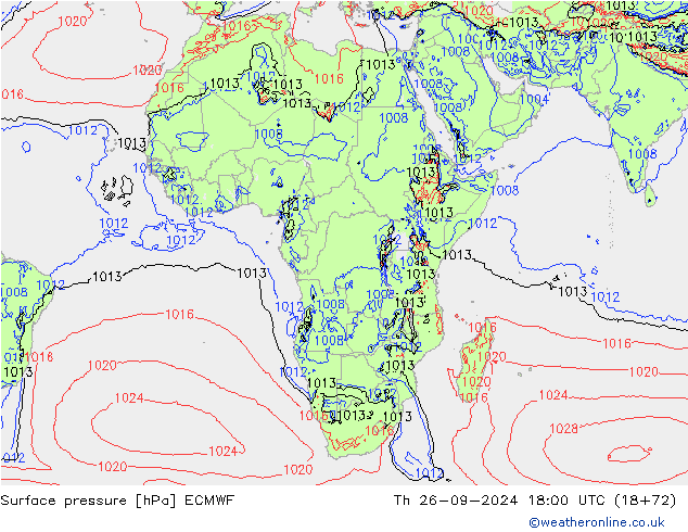 Atmosférický tlak ECMWF Čt 26.09.2024 18 UTC