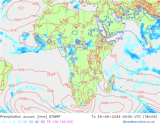 Totale neerslag ECMWF di 24.09.2024 00 UTC