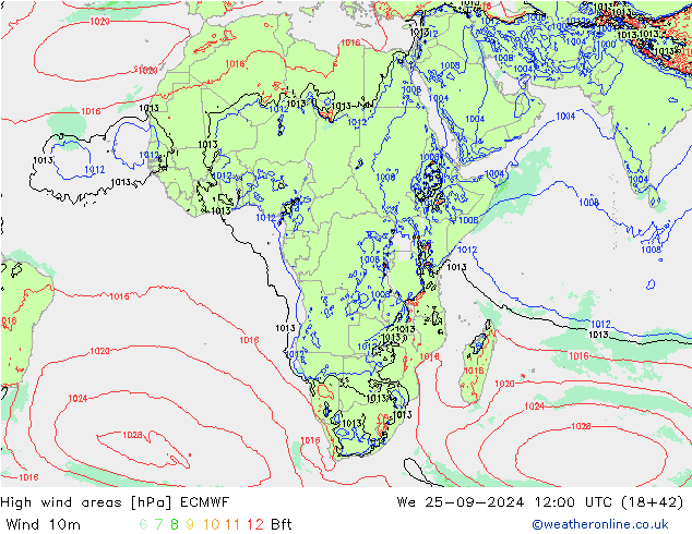 High wind areas ECMWF Qua 25.09.2024 12 UTC