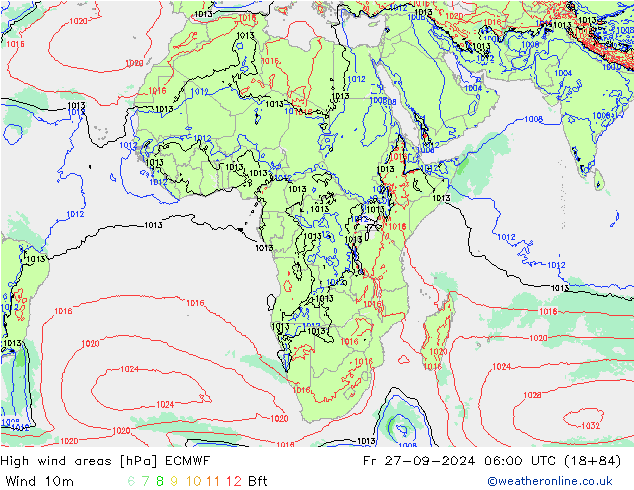 High wind areas ECMWF Fr 27.09.2024 06 UTC