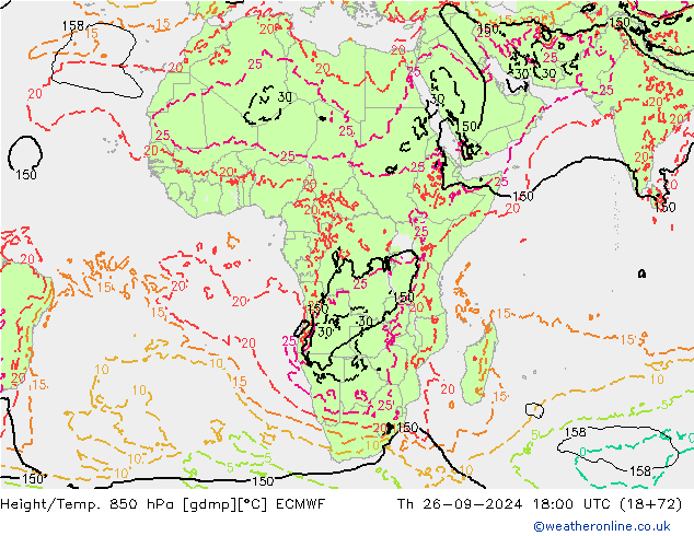 Height/Temp. 850 hPa ECMWF Th 26.09.2024 18 UTC