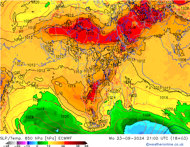 SLP/Temp. 850 гПа ECMWF пн 23.09.2024 21 UTC