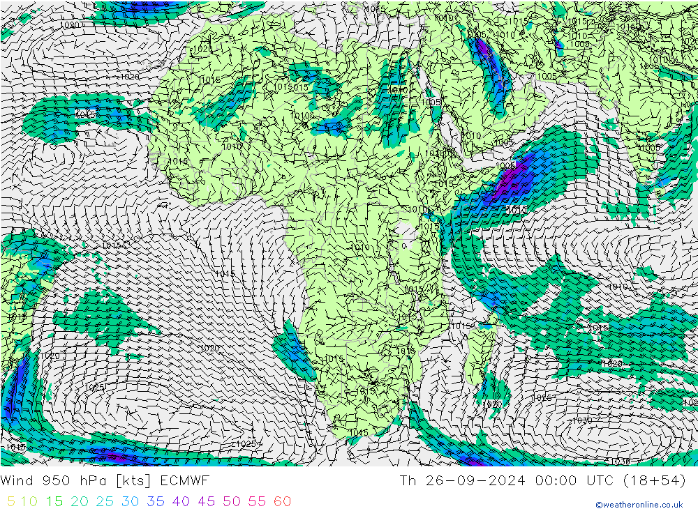 ветер 950 гПа ECMWF чт 26.09.2024 00 UTC