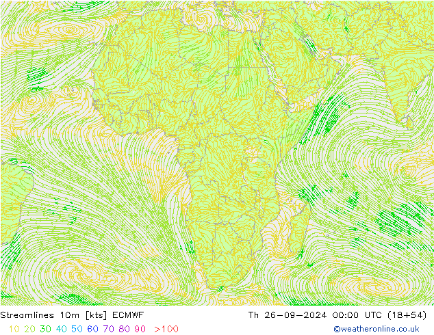 Ligne de courant 10m ECMWF jeu 26.09.2024 00 UTC